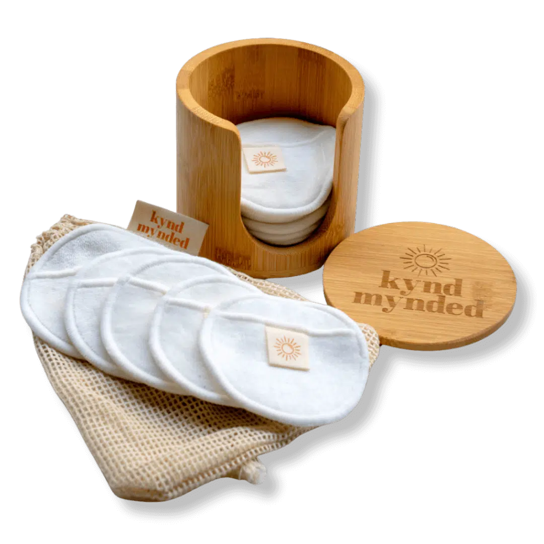 Wasbare wattenschijfjes wit met houder Kynd Mynded